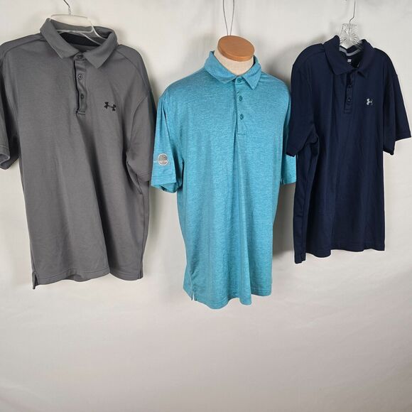 Under Armor Polo Bundle Men's L Gray Lt Blue Dk Blue Short Sleeve Loose HeatGear - Picture 16 of 16